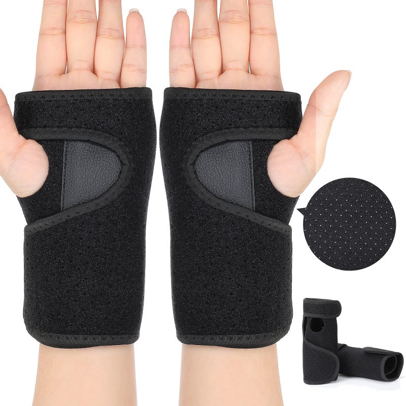 2 Pieces Carpal Tunnel Wrist Brace for Night Wrist Sleep Supports Splints Stabilizer and Hand Brace Cushioned to Help with Carpal Tunnel Pain Relief Universal Adjustable FitBreathable StyleBlack